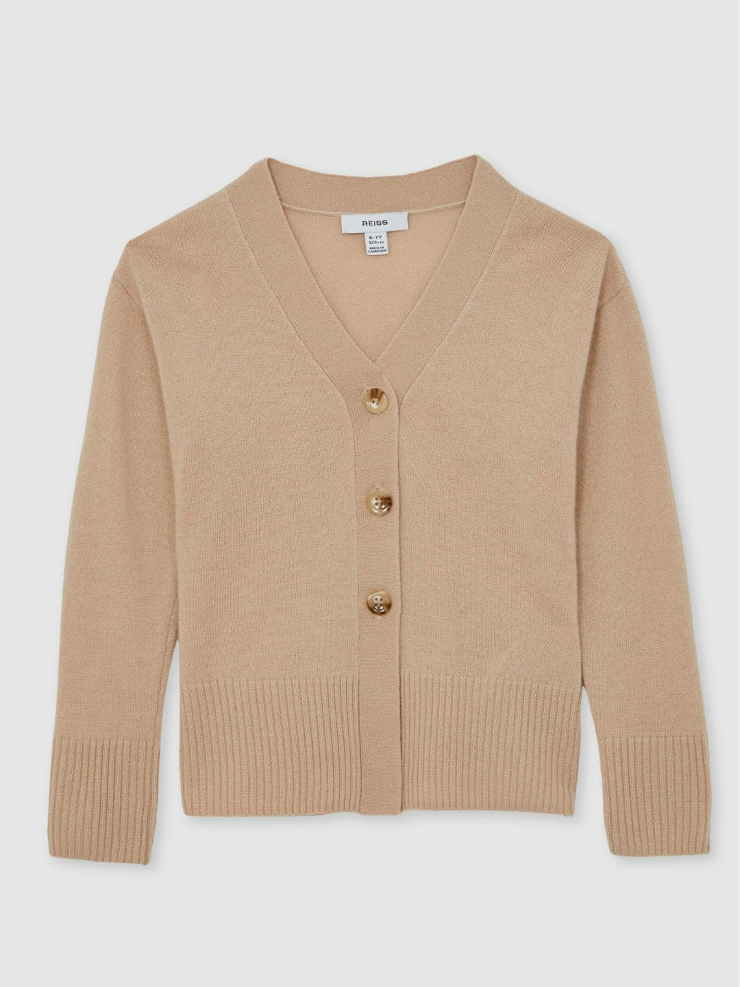 Reiss 13-14 yrs Wool-Blend Fitted Cardigan With Cashmere in Neutral