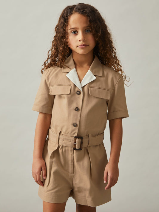 Reiss 3-9 yrs Cotton-Lyocell Utility Playsuit in Camel