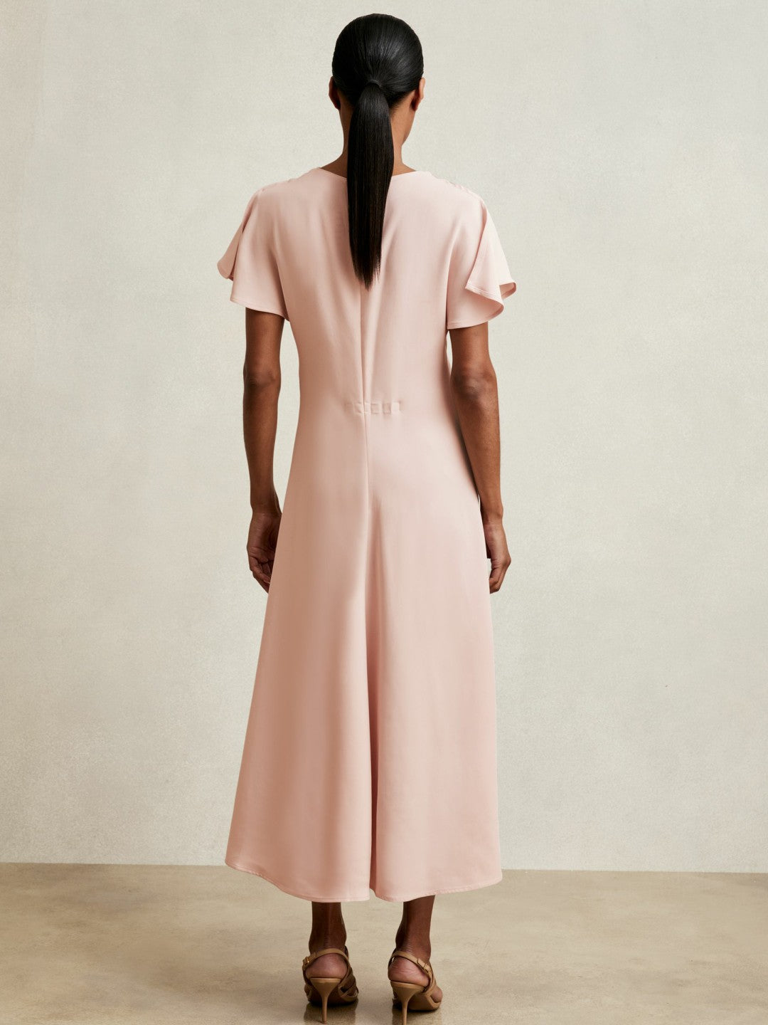Reiss Ruched-Front Midi Dress in Pale Pink