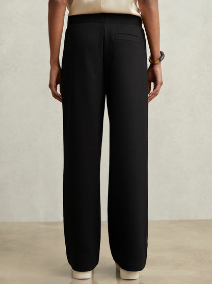 Reiss Petite Wide-Leg Interlock Drawstring Joggers in Black