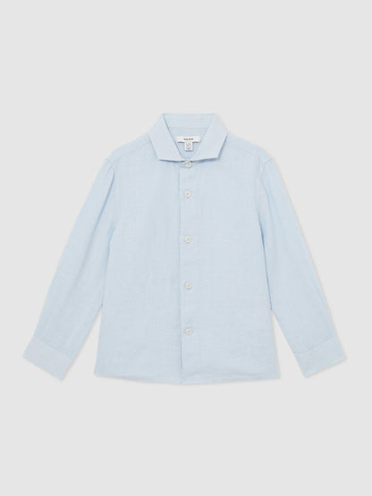Reiss 3-9 yrs Linen Cutaway Collar Shirt in Pale Blue