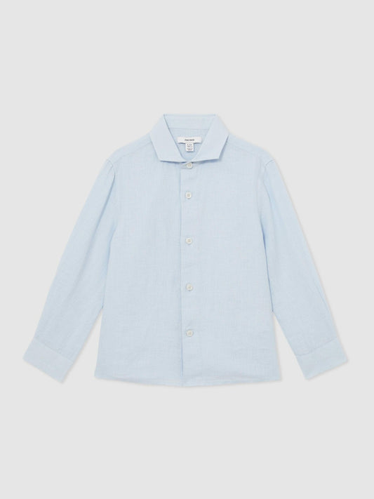 Reiss 13-14 yrs Linen Cutaway Collar Shirt in Pale Blue