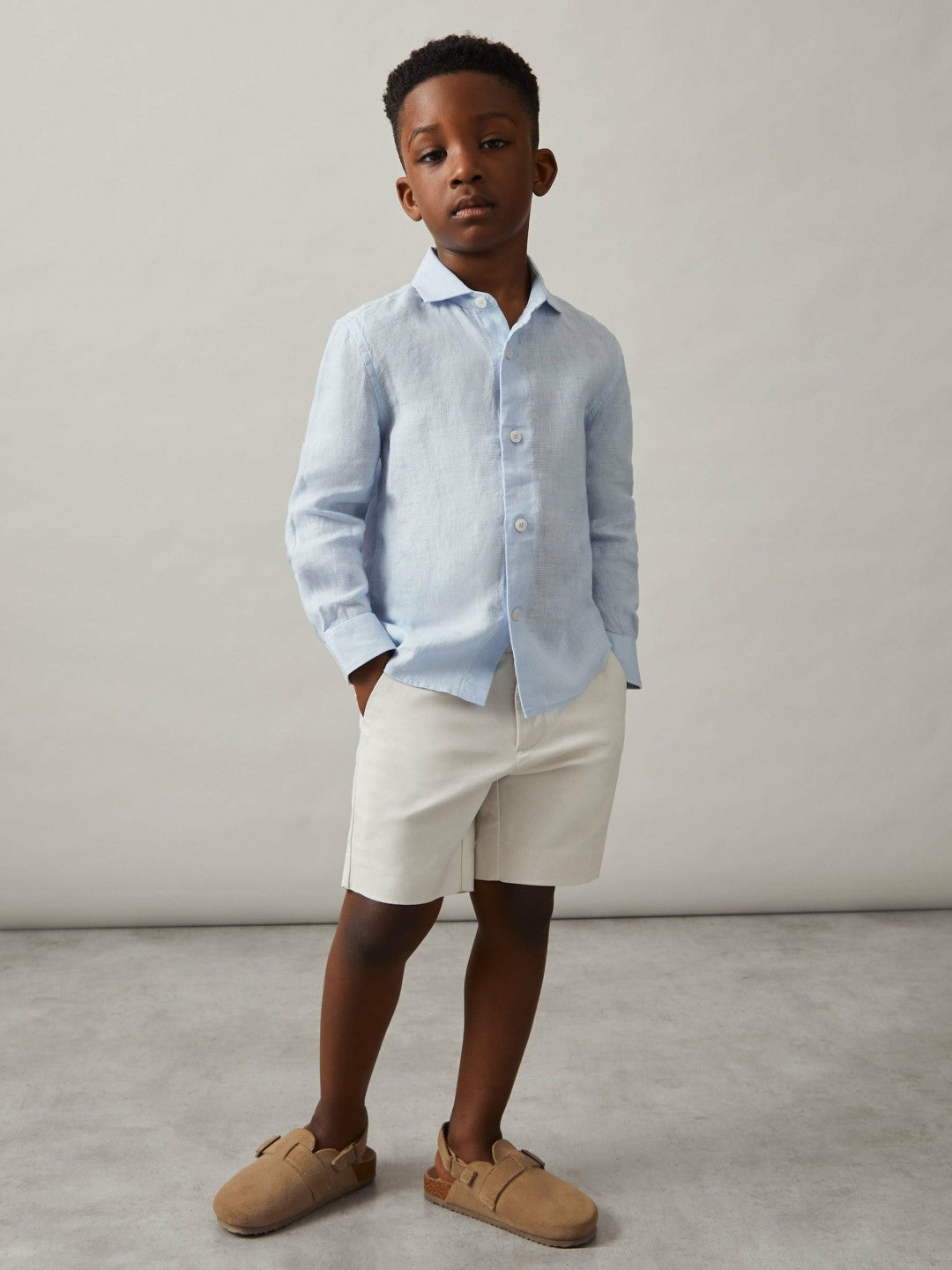 Reiss 13-14 yrs Linen Cutaway Collar Shirt in Pale Blue