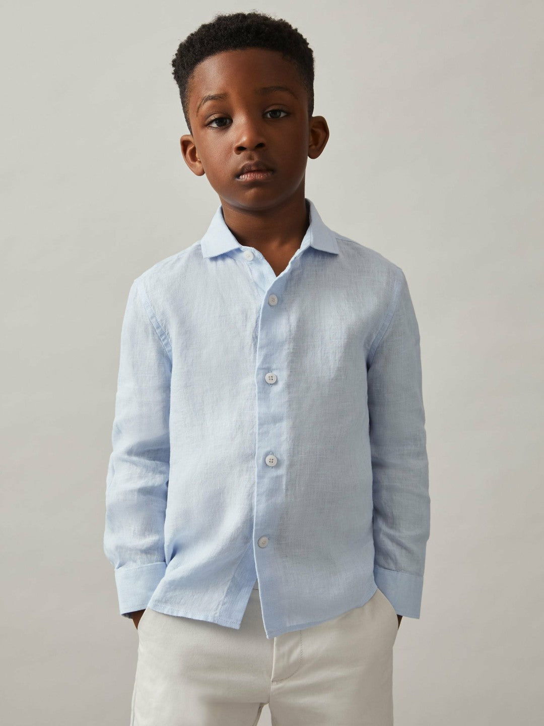 Reiss 13-14 yrs Linen Cutaway Collar Shirt in Pale Blue