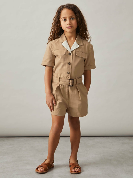 Reiss 9-13 yrs Cotton-Lyocell Utility Playsuit in Camel