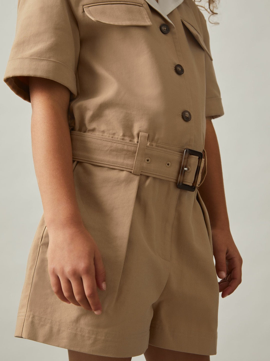 Reiss 9-13 yrs Cotton-Lyocell Utility Playsuit in Camel
