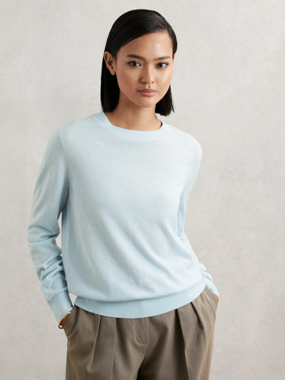 Reiss Merino Wool Crew-Neck Jumper in Blue