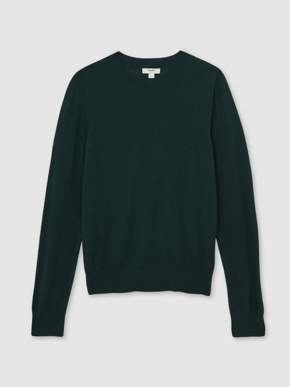 Reiss Merino Wool Crew-Neck Jumper in Green