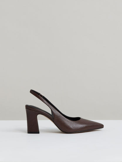 Reiss Leather Slingback Court Shoes in Chocolate