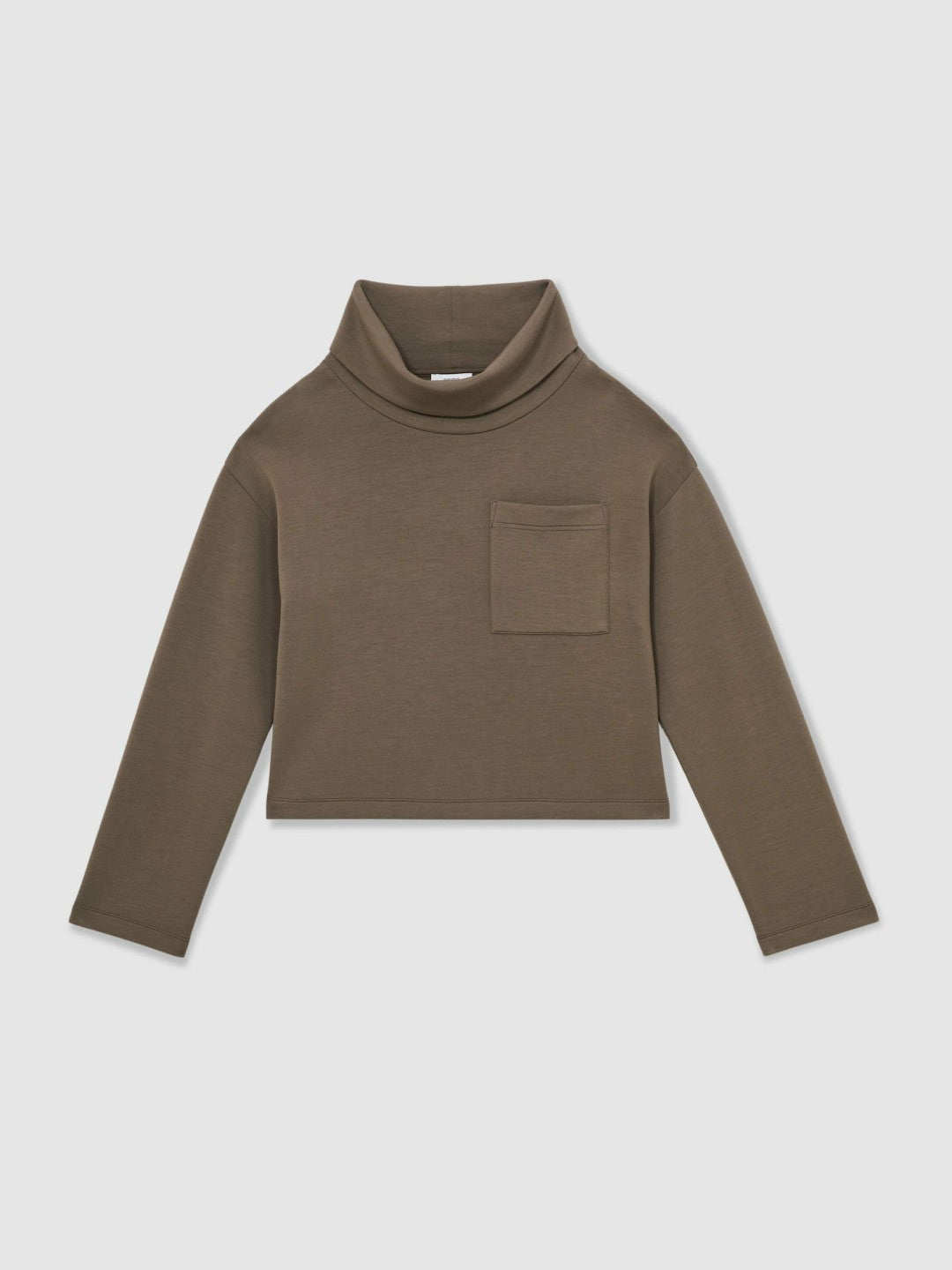 Reiss Interlock Jersey Funnel Neck Sweatshirt in Khaki Green