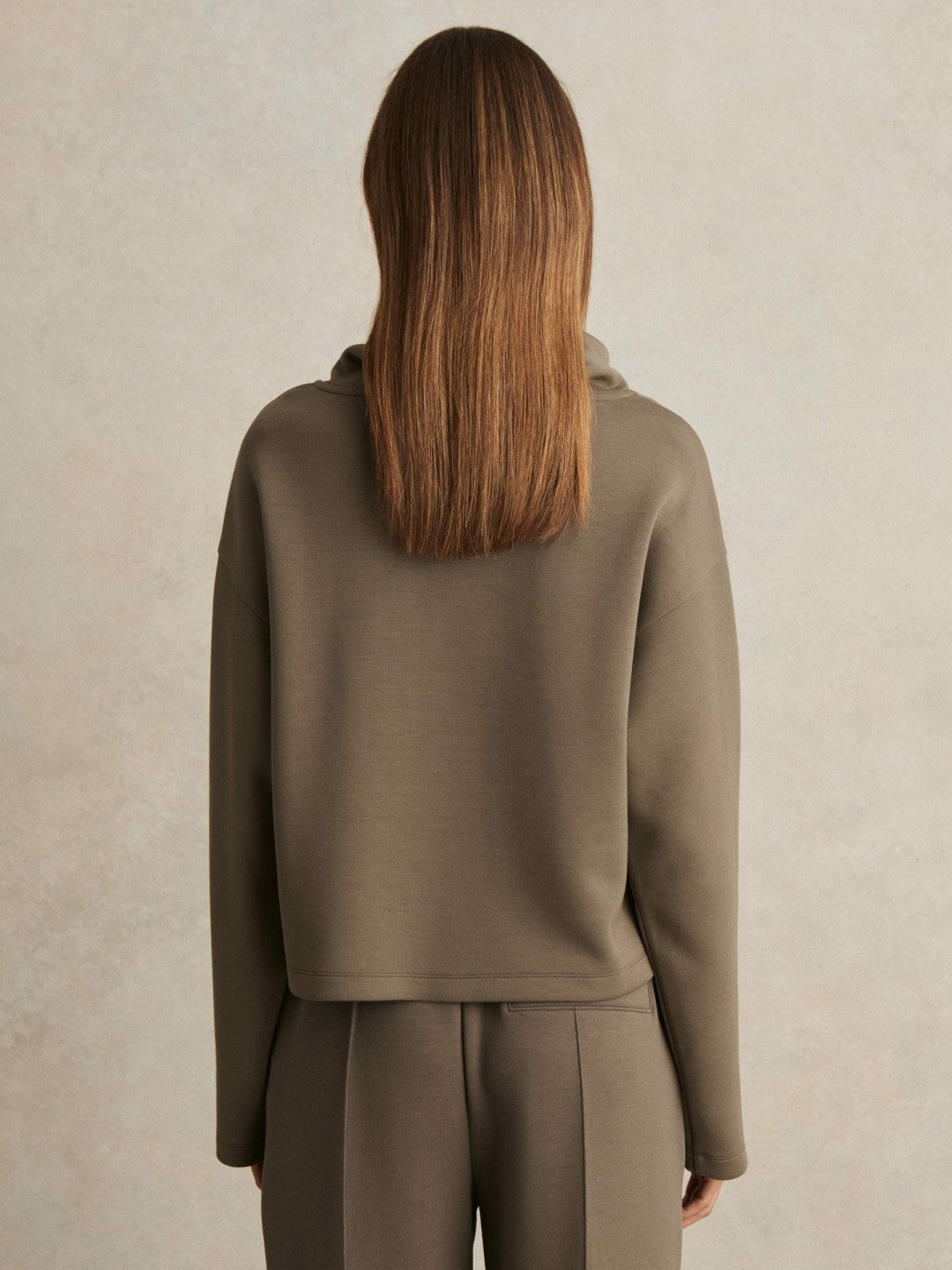 Reiss Interlock Jersey Funnel Neck Sweatshirt in Khaki Green