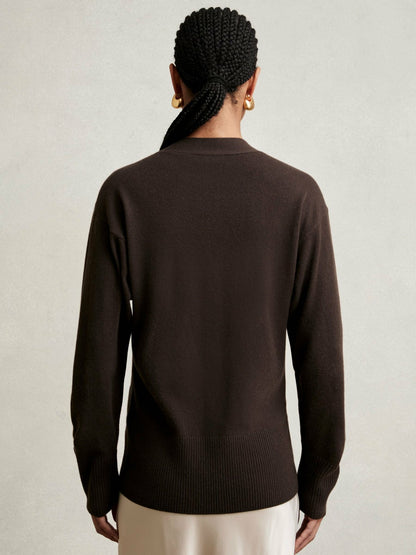 Reiss Wool-Blend Fitted Cardigan With Cashmere in Chocolate
