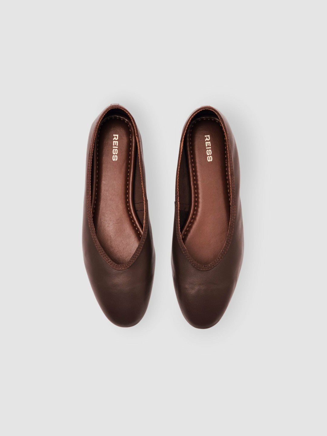 Reiss Nappa Leather Ballet Flats in Brown