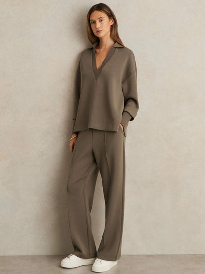 Reiss Modal-Blend Interlock Wide-Leg Joggers in Khaki Green