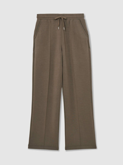 Reiss Modal-Blend Interlock Wide-Leg Joggers in Khaki Green