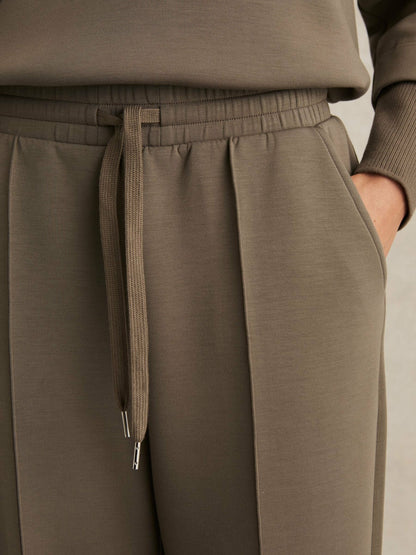 Reiss Modal-Blend Interlock Wide-Leg Joggers in Khaki Green