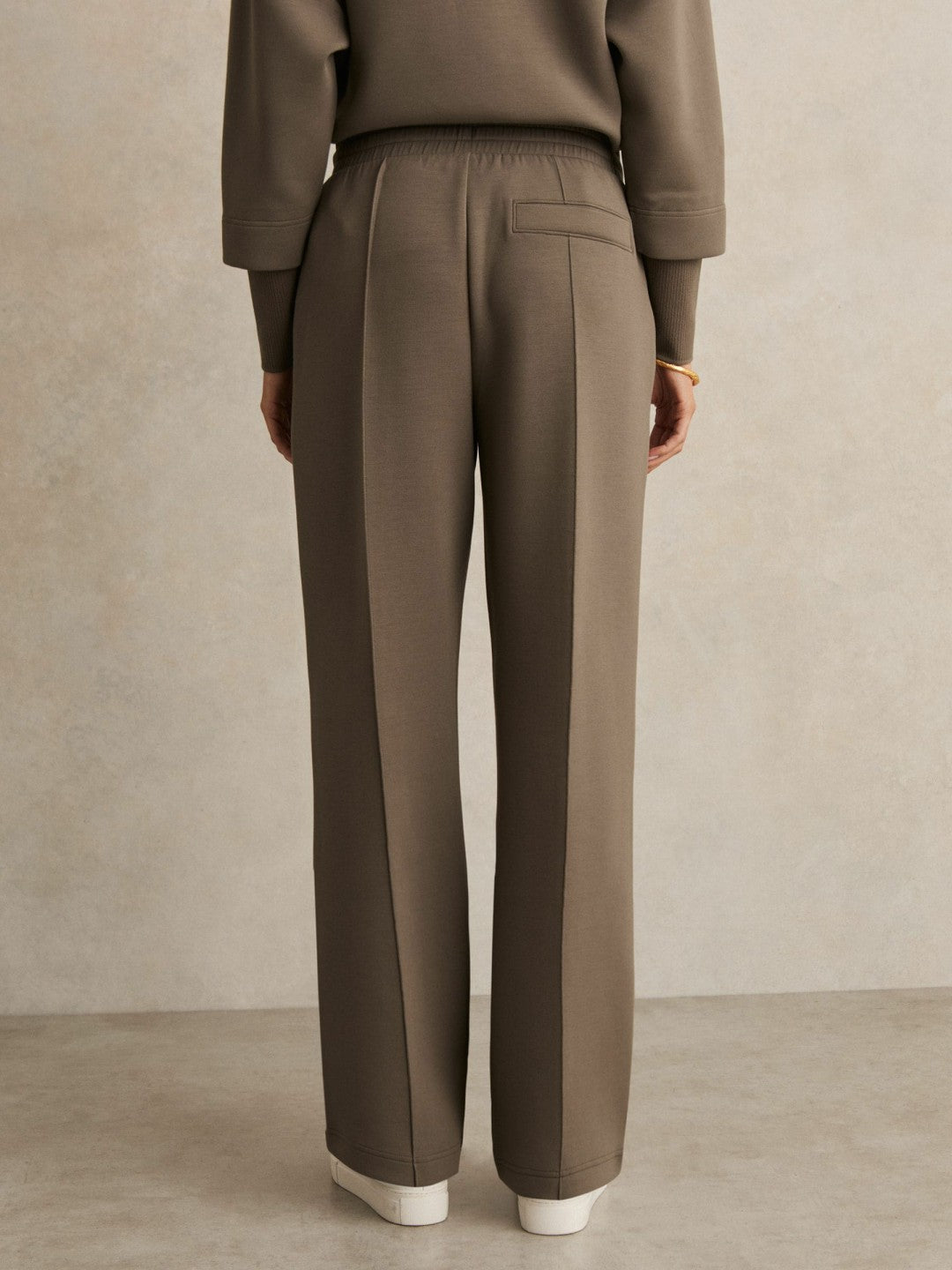 Reiss Modal-Blend Interlock Wide-Leg Joggers in Khaki Green