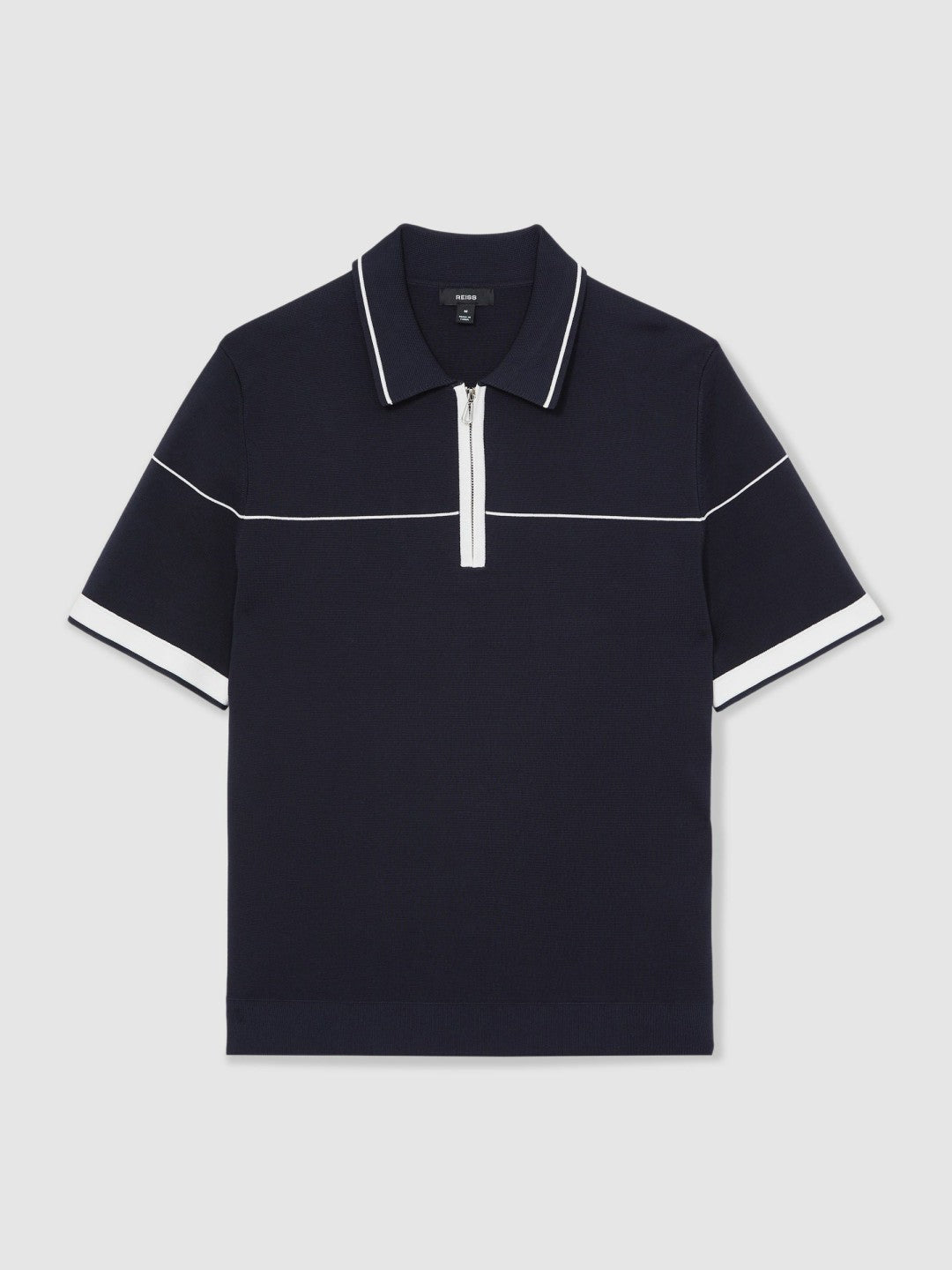 Reiss Half Zip Tipped Polo Shirt in Navy/White