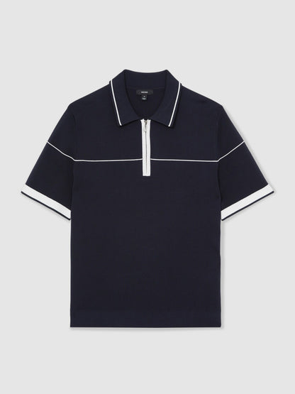Reiss Half Zip Tipped Polo Shirt in Navy/White