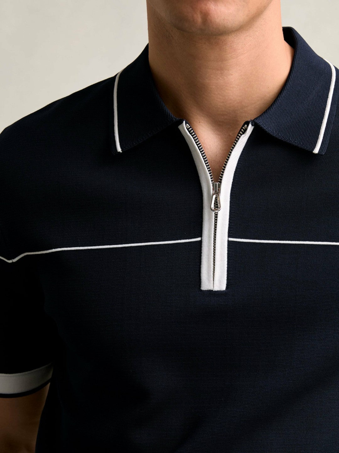 Reiss Half Zip Tipped Polo Shirt in Navy/White