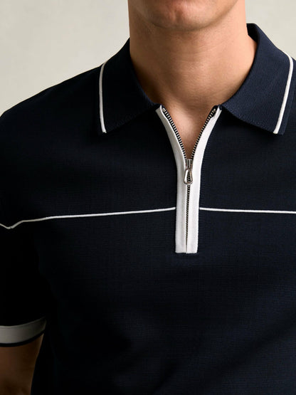 Reiss Half Zip Tipped Polo Shirt in Navy/White