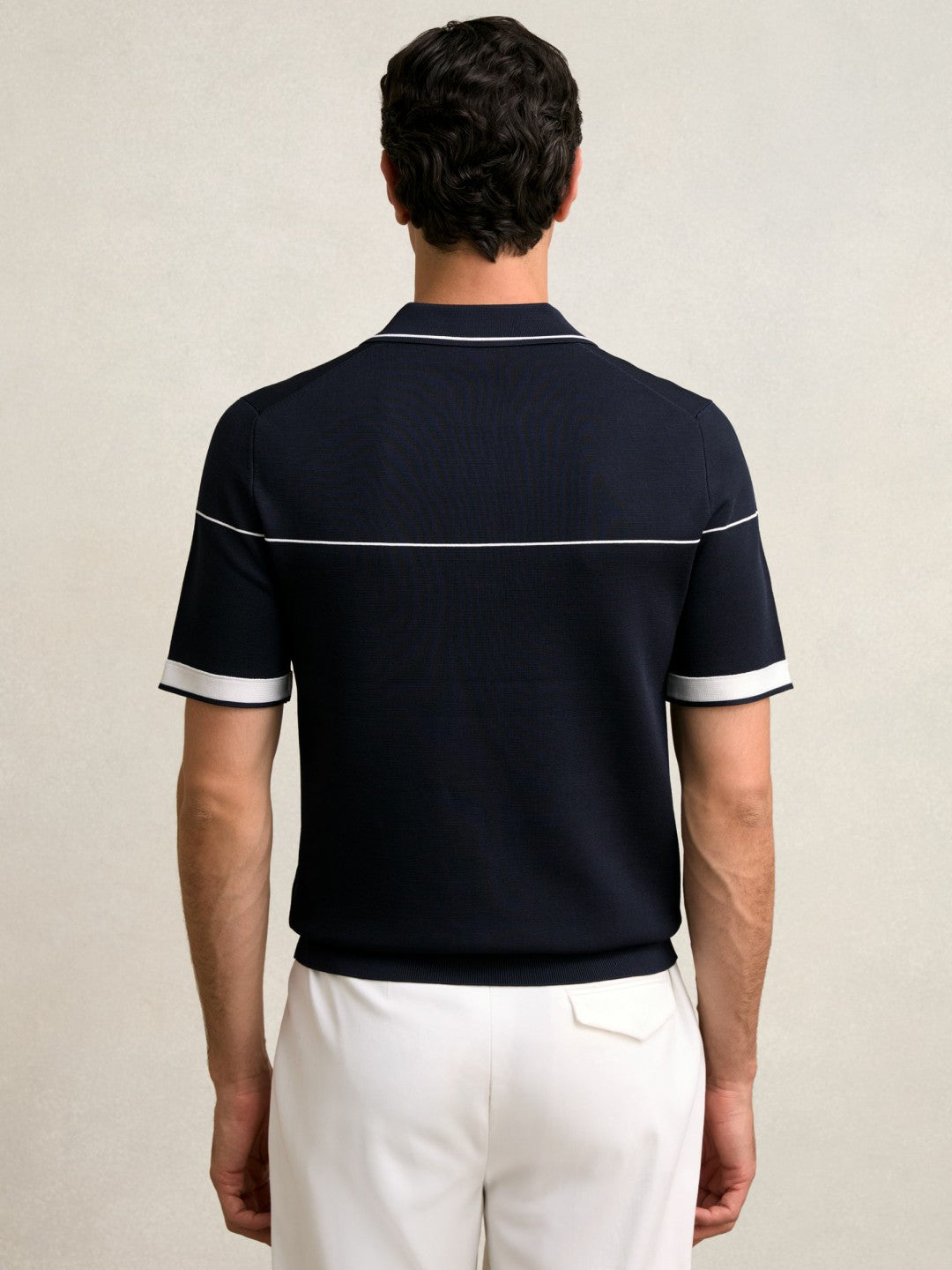 Reiss Half Zip Tipped Polo Shirt in Navy/White