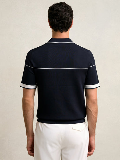 Reiss Half Zip Tipped Polo Shirt in Navy/White