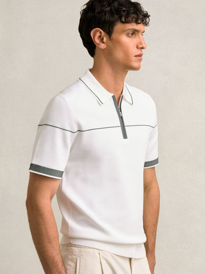 Reiss Half Zip Tipped Polo Shirt in White/Green