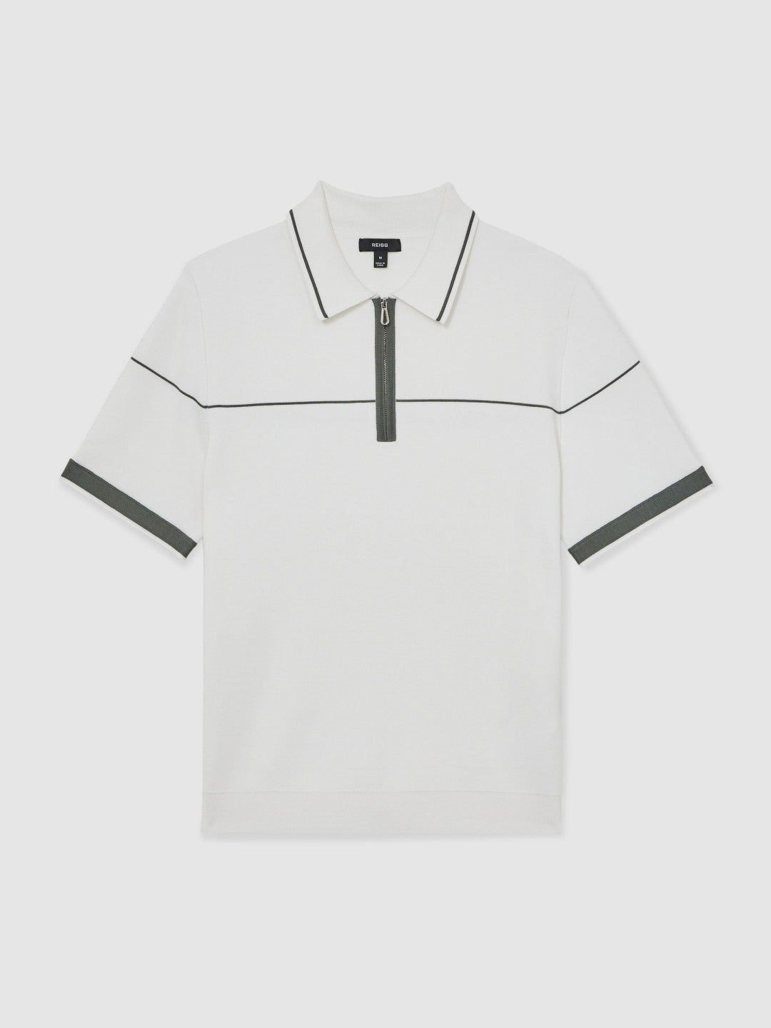 Reiss Half Zip Tipped Polo Shirt in White/Green