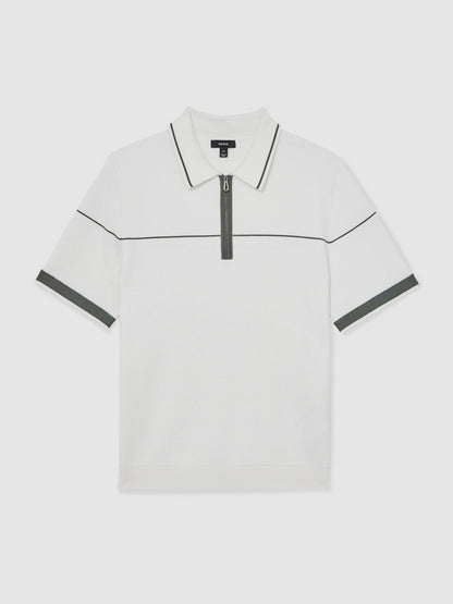 Reiss Half Zip Tipped Polo Shirt in White/Green