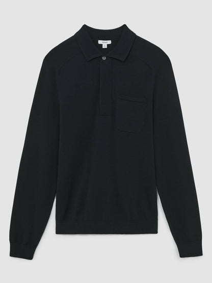 Reiss Cotton Concealed Placket Polo Shirt in Navy