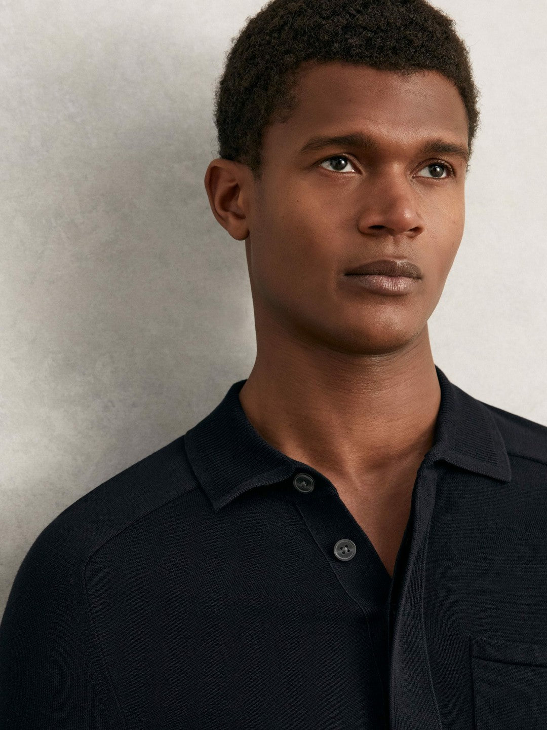 Reiss Cotton Concealed Placket Polo Shirt in Navy