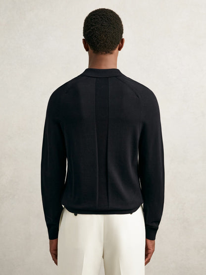Reiss Cotton Concealed Placket Polo Shirt in Navy