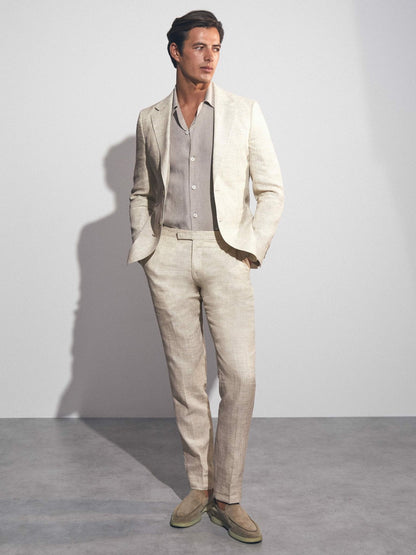Reiss Linen-Cotton Slim-Fit Suit Trousers in Stone