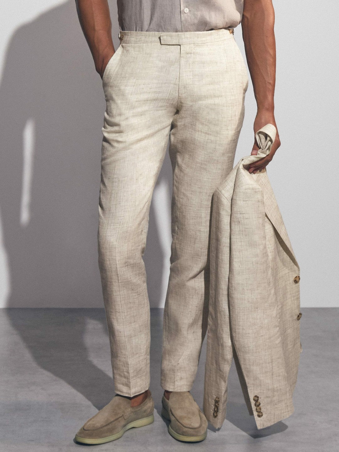 Reiss Linen-Cotton Slim-Fit Suit Trousers in Stone