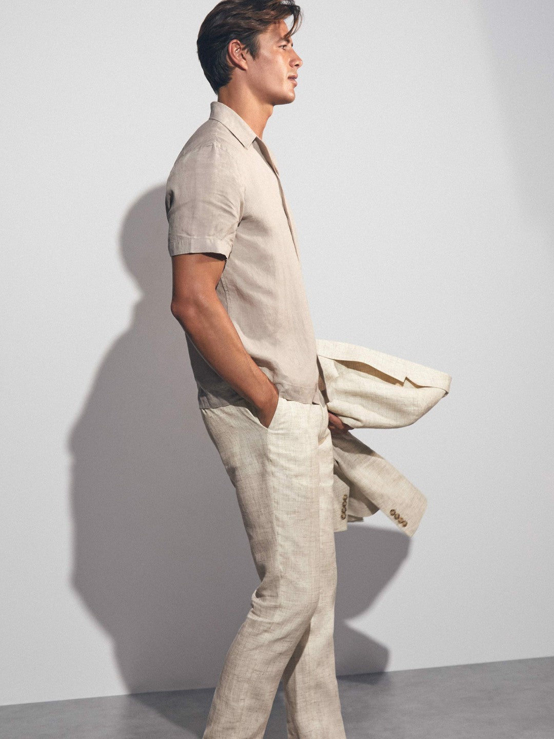 Reiss Linen-Cotton Slim-Fit Suit Trousers in Stone