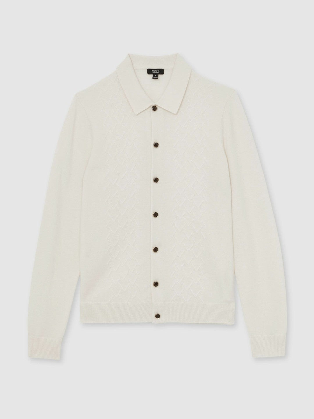 Reiss Wool V-Stitch Button-Through Cardigan in Off White