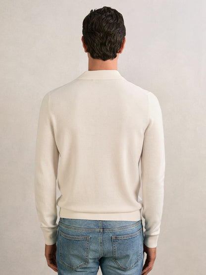 Reiss Wool V-Stitch Button-Through Cardigan in Off White