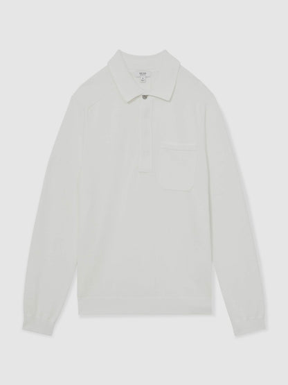 Reiss Cotton Concealed Placket Polo Shirt in White