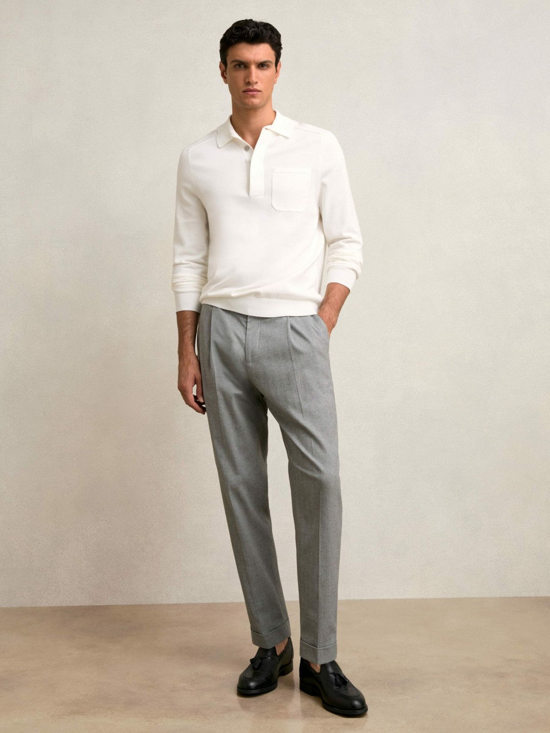Reiss Cotton Concealed Placket Polo Shirt in White