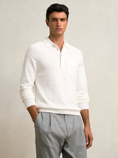 Reiss Cotton Concealed Placket Polo Shirt in White