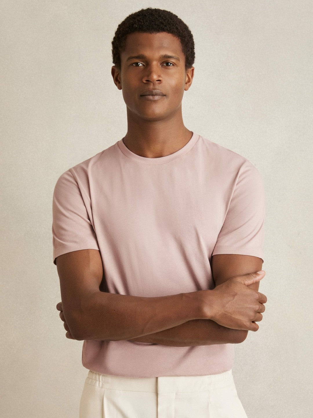 Reiss Cotton Crew Neck T-Shirt in Soft Pink