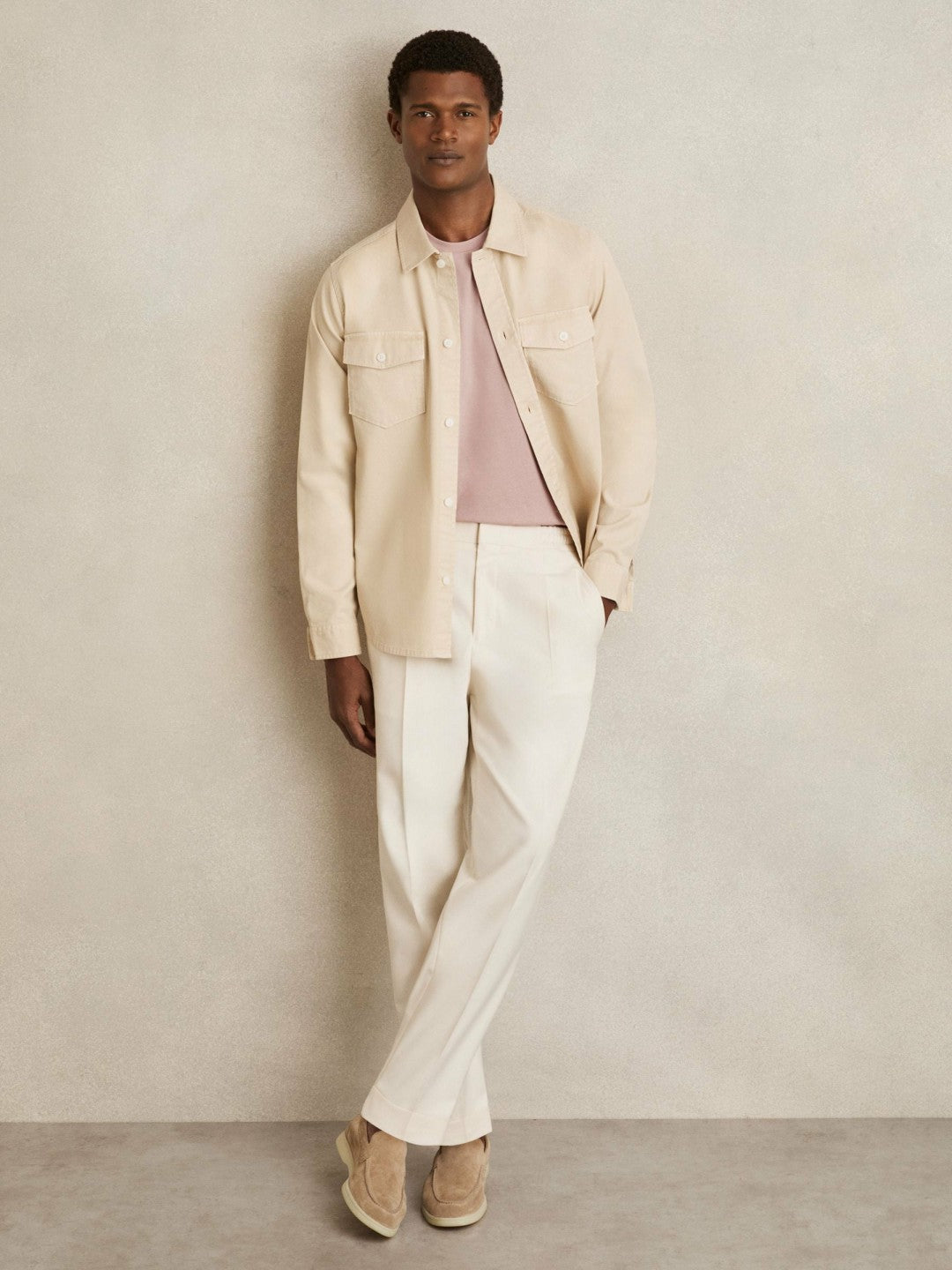 Reiss Cotton Crew Neck T-Shirt in Soft Pink