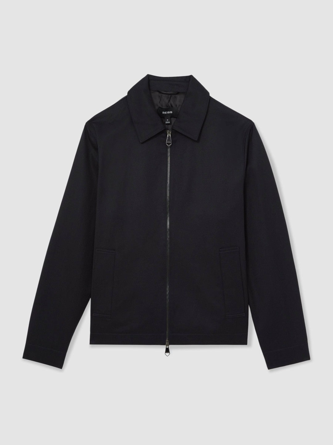 Reiss Lyocell-Cotton Zip-Through Twill Jacket in Navy