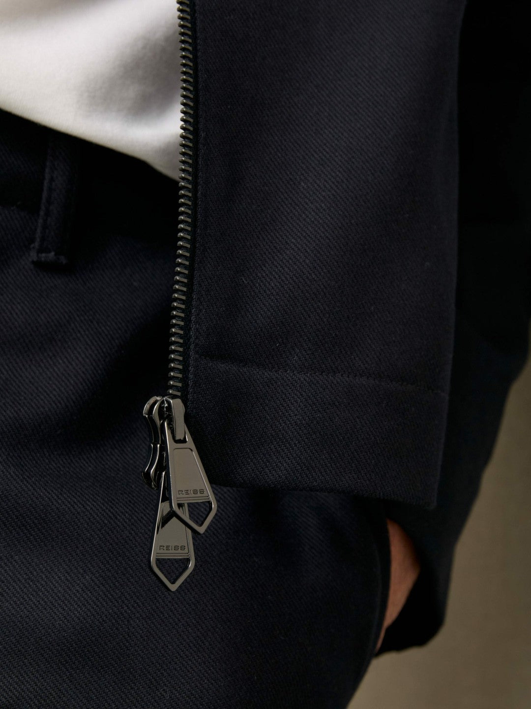 Reiss Lyocell-Cotton Zip-Through Twill Jacket in Navy