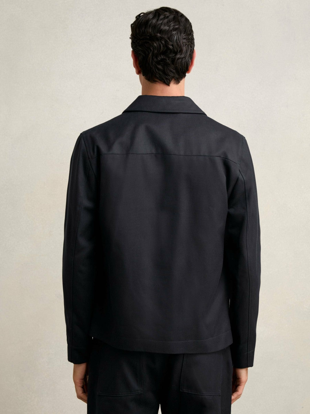 Reiss Lyocell-Cotton Zip-Through Twill Jacket in Navy