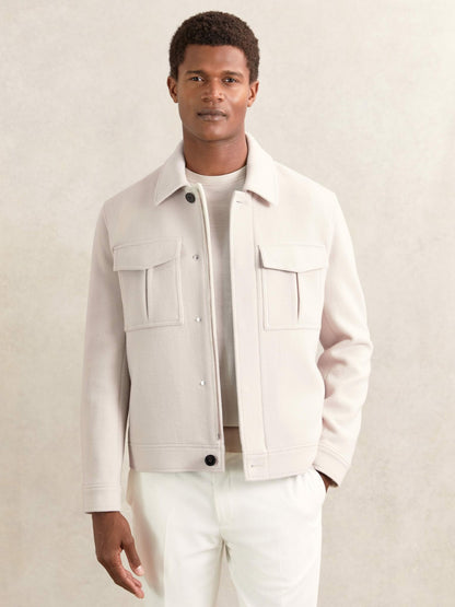 Reiss Wool Blend Twin Pocket Zipped Jacket in Ivory