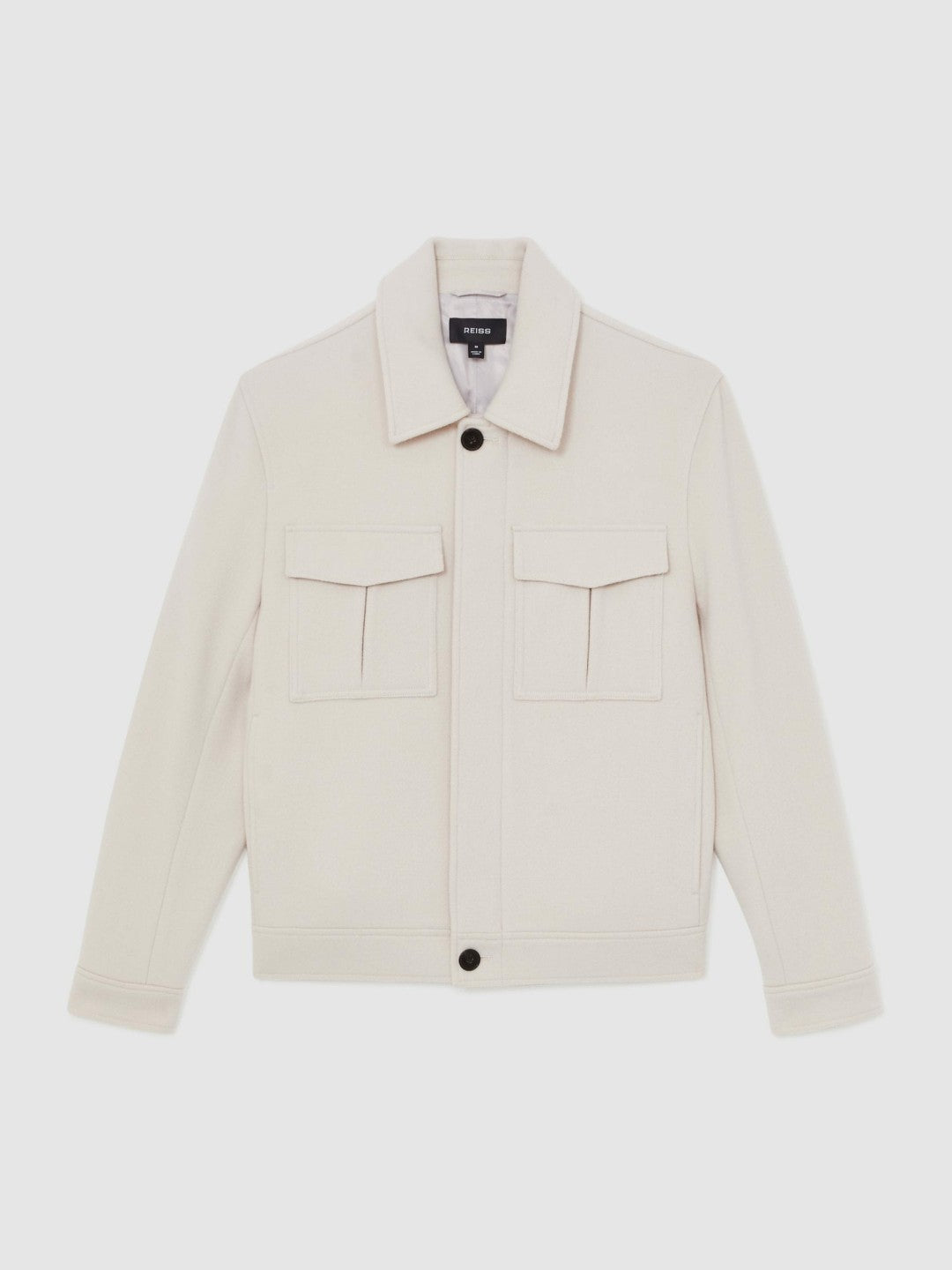 Reiss Wool Blend Twin Pocket Zipped Jacket in Ivory