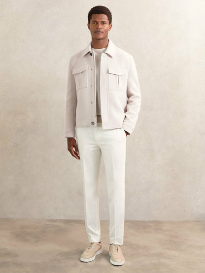 Reiss Wool Blend Twin Pocket Zipped Jacket in Ivory