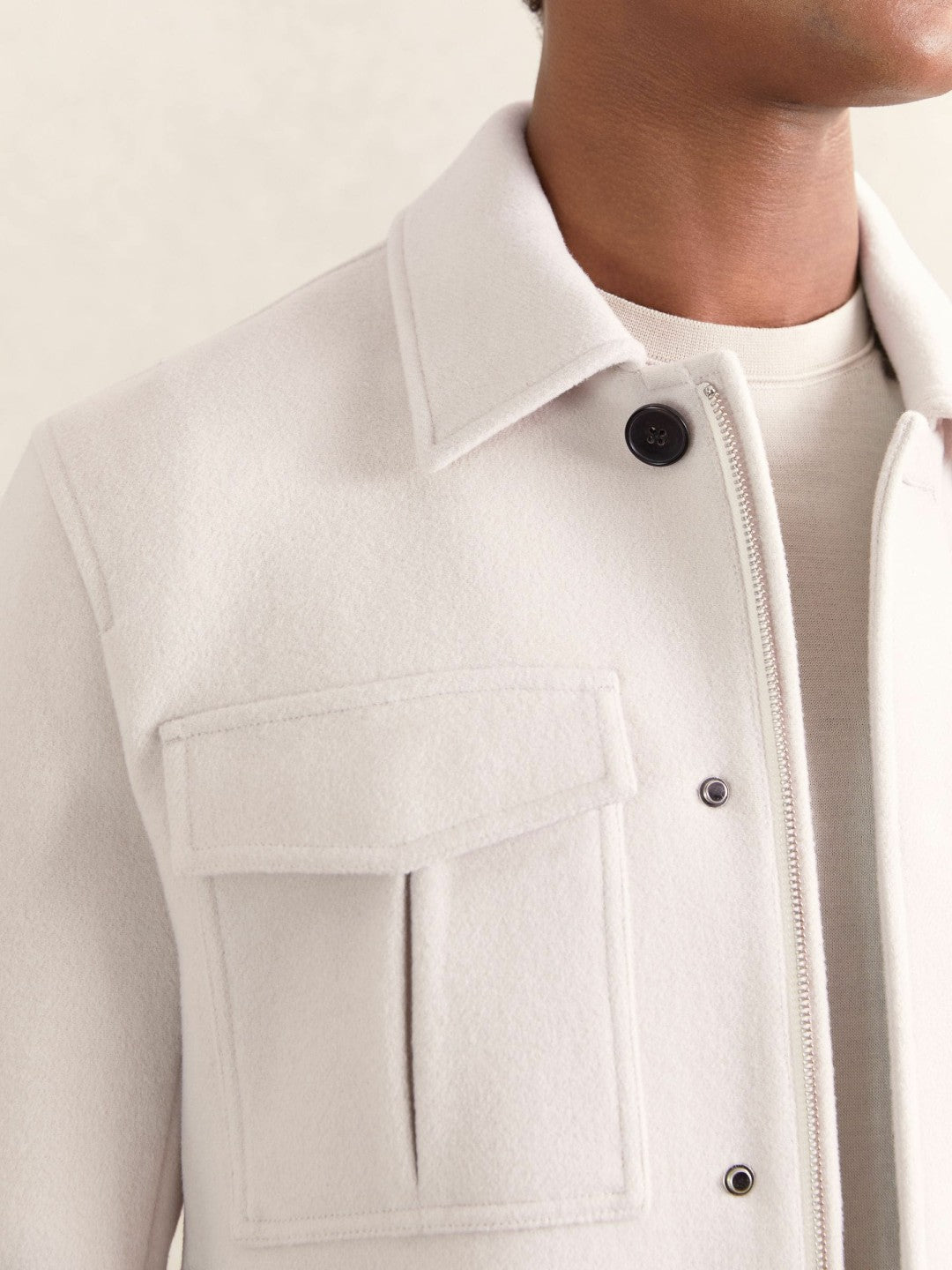 Reiss Wool Blend Twin Pocket Zipped Jacket in Ivory